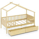 Twin House Bed with 2 Storage Drawers and Roof & Fence Rails by LJGDeals