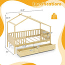 Twin House Bed with 2 Storage Drawers and Roof & Fence Rails by LJGDeals