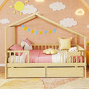 Twin House Bed with 2 Storage Drawers and Roof & Fence Rails by LJGDeals