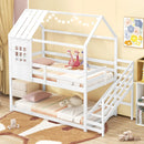 Twin House Bed with Stairs and Roof for Kids-White by LJGDeals