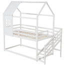 Twin House Bed with Stairs and Roof for Kids-White by LJGDeals