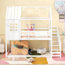 Twin House Bed with Stairs and Roof for Kids-White by LJGDeals