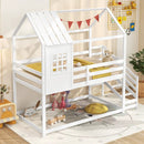Twin House Bed with Stairs and Roof for Kids-White by LJGDeals
