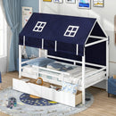 Twin House Bed with Tent and 2 Storage Drawers for Kids-White by LJGDeals