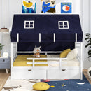 Twin House Bed with Tent and 2 Storage Drawers for Kids-White by LJGDeals