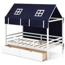 Twin House Bed with Tent and 2 Storage Drawers for Kids-White by LJGDeals