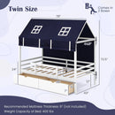 Twin House Bed with Tent and 2 Storage Drawers for Kids-White by LJGDeals