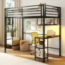 Twin Loft Bed with Desk LED Lights Charging Station Heavy-duty Metal Bed Frame with Guardrail by LJGDeals