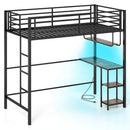Twin Loft Bed with Desk LED Lights Charging Station Heavy-duty Metal Bed Frame with Guardrail by LJGDeals