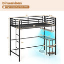 Twin Loft Bed with Desk LED Lights Charging Station Heavy-duty Metal Bed Frame with Guardrail by LJGDeals