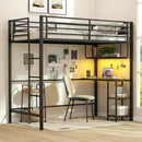 Twin Loft Bed with Desk LED Lights Charging Station Heavy-duty Metal Bed Frame with Guardrail by DirectDeals