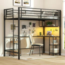 Twin Loft Bed with Desk LED Lights Charging Station Heavy-duty Metal Bed Frame with Guardrail by LJGDeals