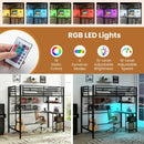 Twin Loft Bed with Desk LED Lights Charging Station Heavy-duty Metal Bed Frame with Guardrail by LJGDeals