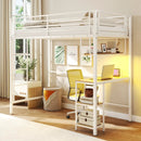 Twin Loft Bed with Desk LED Lights Charging Station Heavy-duty Metal Bed Frame with Guardrail by LJGDeals