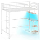 Twin Loft Bed with Desk LED Lights Charging Station Heavy-duty Metal Bed Frame with Guardrail by LJGDeals