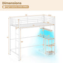 Twin Loft Bed with Desk LED Lights Charging Station Heavy-duty Metal Bed Frame with Guardrail by DirectDeals