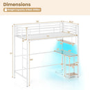 Twin Loft Bed with Desk LED Lights Charging Station Heavy-duty Metal Bed Frame with Guardrail by LJGDeals
