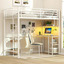 Twin Loft Bed with Desk LED Lights Charging Station Heavy-duty Metal Bed Frame with Guardrail by DirectDeals