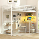 Twin Loft Bed with Desk LED Lights Charging Station Heavy-duty Metal Bed Frame with Guardrail by LJGDeals