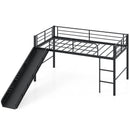 Twin Metal Loft Bed with Slide Safety Guardrails and Built-in Ladder