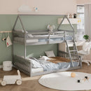 Twin Over Full House Bunk Bed with Ladder and Guardrails by LJGDeals