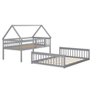 Twin Over Full House Bunk Bed with Ladder and Guardrails-Gray