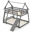 Twin Over Queen Bunk Bed Wooden Kids Bed with Climbing Nets and Ramp by LJGDeals