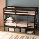 Solid Wood Twin Over Twin Bunk Bed Frame with High Guardrails and Integrated Ladder by LJGDeals