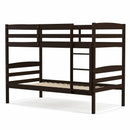Solid Wood Twin Over Twin Bunk Bed Frame with High Guardrails and Integrated Ladder by LJGDeals