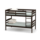 Solid Wood Twin Over Twin Bunk Bed Frame with High Guardrails and Integrated Ladder-Espresso