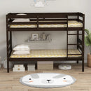 Solid Wood Twin Over Twin Bunk Bed Frame with High Guardrails and Integrated Ladder by LJGDeals