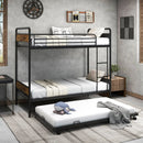 Twin Over Twin Bunk Bed with Trundle with Ladder and Full-length Guardrails-Black by LJGDeals
