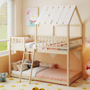 Twin Over Twin House Bunk Bed with Roof and Full-length Guardrails for Kids Teens Boys Girls by LJGDeals