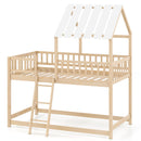 Twin Over Twin House Bunk Bed with Roof and Full-length Guardrails for Kids Teens Boys Girls