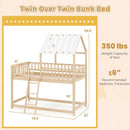 Twin Over Twin House Bunk Bed with Roof and Full-length Guardrails for Kids Teens Boys Girls by LJGDeals
