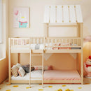 Twin Over Twin House Bunk Bed with Roof and Full-length Guardrails for Kids Teens Boys Girls by LJGDeals