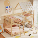 Twin Over Twin House Bunk Bed with Roof and Full-length Guardrails for Kids Teens Boys Girls by LJGDeals
