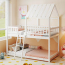 Twin Over Twin House Bunk Bed with Roof and Full-length Guardrails for Kids Teens Boys Girls by LJGDeals