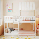 Twin Over Twin House Bunk Bed with Roof and Full-length Guardrails for Kids Teens Boys Girls by LJGDeals