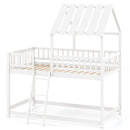 Twin Over Twin House Bunk Bed with Roof and Full-length Guardrails for Kids Teens Boys Girls