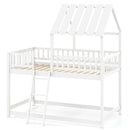 Twin Over Twin House Bunk Bed with Roof and Full-length Guardrails for Kids Teens Boys Girls by LJGDeals