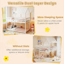 Twin Over Twin House Bunk Bed with Roof and Full-length Guardrails for Kids Teens Boys Girls