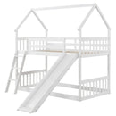 Twin Over Twin House Bunk Bed with Slide and Ladder-White by LJGDeals