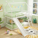 Twin Over Twin House Bunk Bed with Slide and Ladder-White by LJGDeals