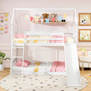 Twin Over Twin House Bunk Bed with Slide and Ladder-White by LJGDeals