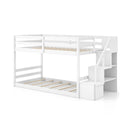 Twin Over Twin Low Bunk Bed with Storage Stairs Solid Wood Floor Bunk Bed Frame by LJGDeals