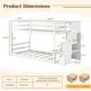 Twin Over Twin Low Bunk Bed with Storage Stairs Solid Wood Floor Bunk Bed Frame-White