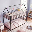 Twin Over Twin Metal Bunk Bed with Roof and Ladder by LJGDeals