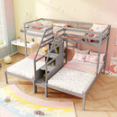 Twin Over Twin and Twin Bunk Bed with Storage Staircase and Guardrail for 3 Kids Teens by LJGDeals
