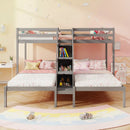 Twin Over Twin and Twin Bunk Bed with Storage Staircase and Guardrail for 3 Kids Teens by DirectDeals